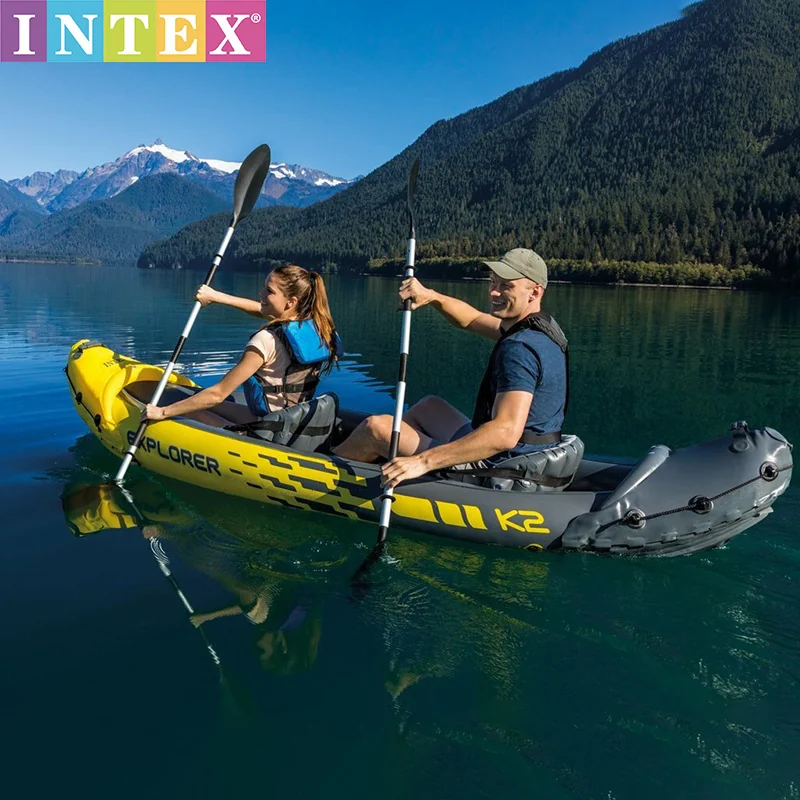 INTEX 68307 Explorer Deluxe Inflatable Boat Kayak 2-Person Canoe Fishing Raft