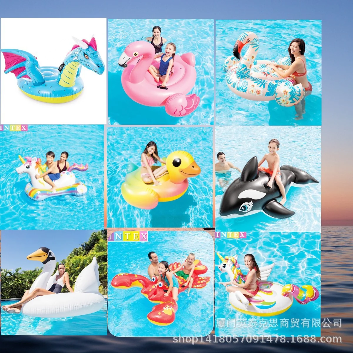 INTEX Kids Animal Water Surfboard Inflatable Ride-on Swim Float Swimming Ring - Ready Stock Wholesale